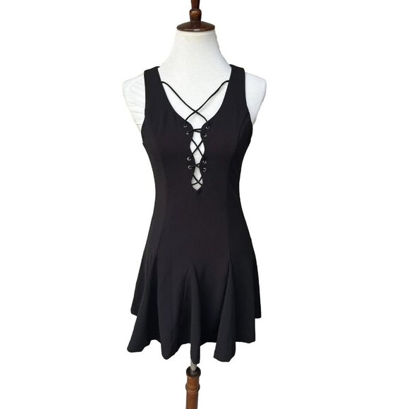 Tea & Cup Womens’s Black Lace Up Skater Mini Dress Size M - Picture 11 of 12